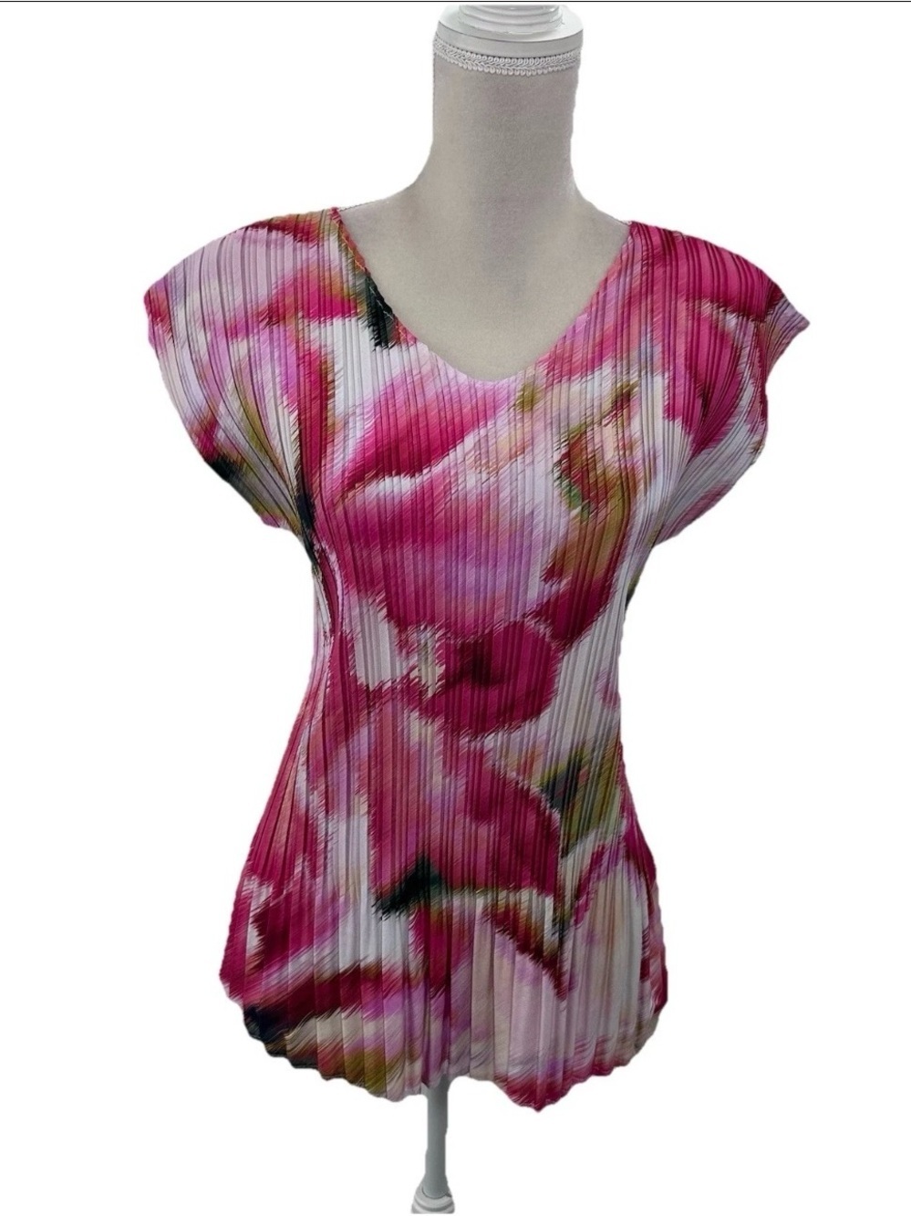 Milano Pink Floral Pleated V-Neck Blouse